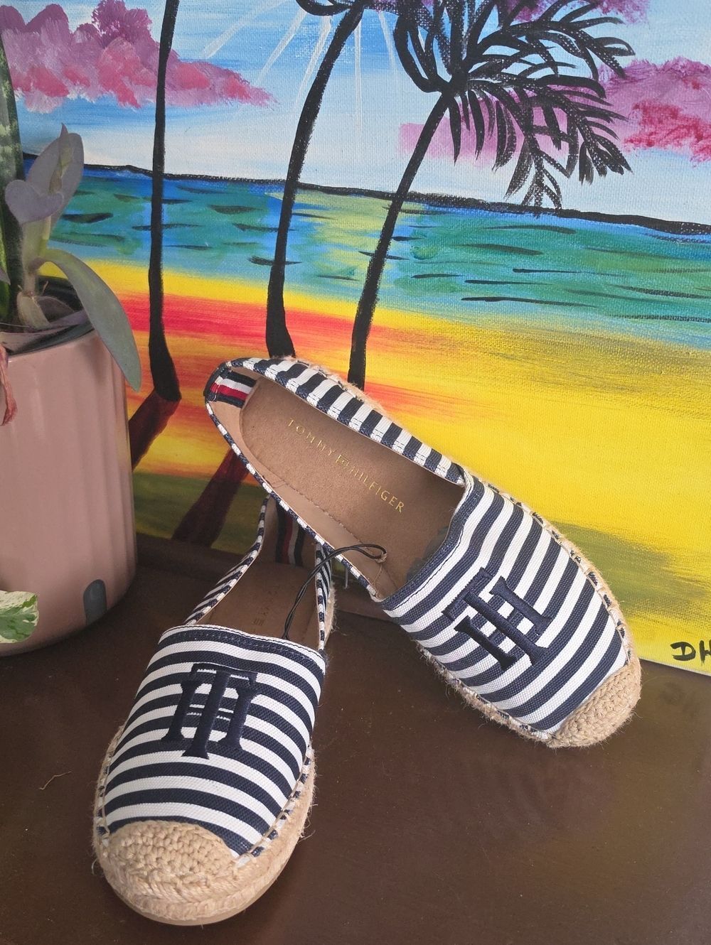 Tommy Hilfiger Navy & White Striped Espadrille Slip-Ons